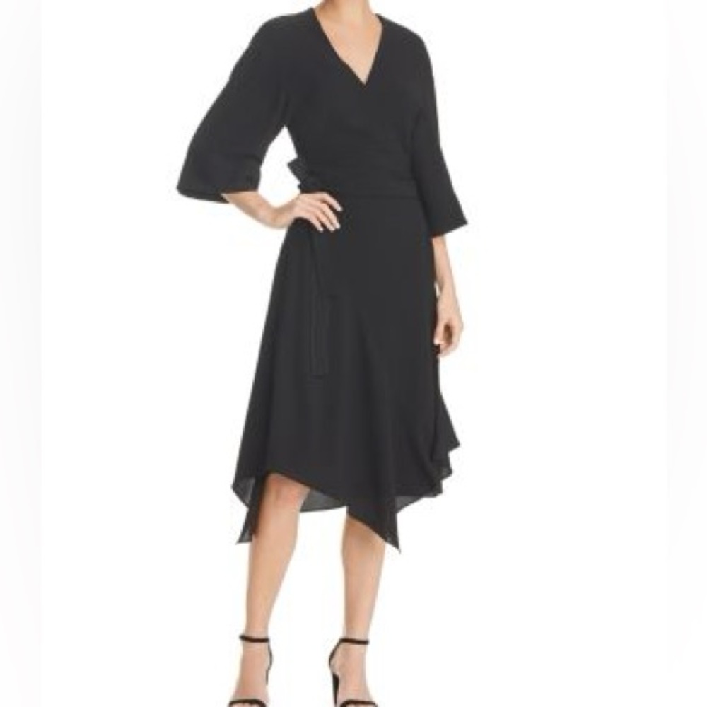 Theory Kimono Summer Crepe Wrap Dress in Black - Size 8